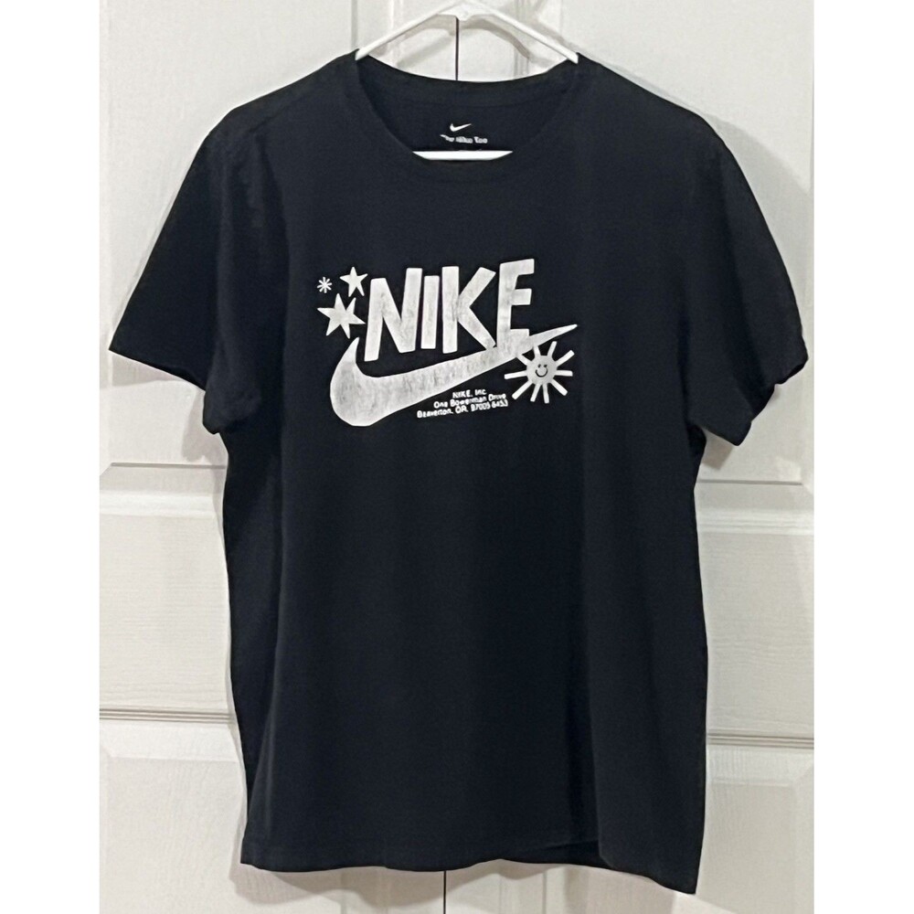 Nike Tee Shirt Black White Doodle Logo Men’s Size Large Y2K Happy Statement